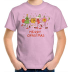 Crazy Christmas Characters - Kids Youth T-Shirt Pink Kids Christmas T-shirt Christmas Printed In Australia