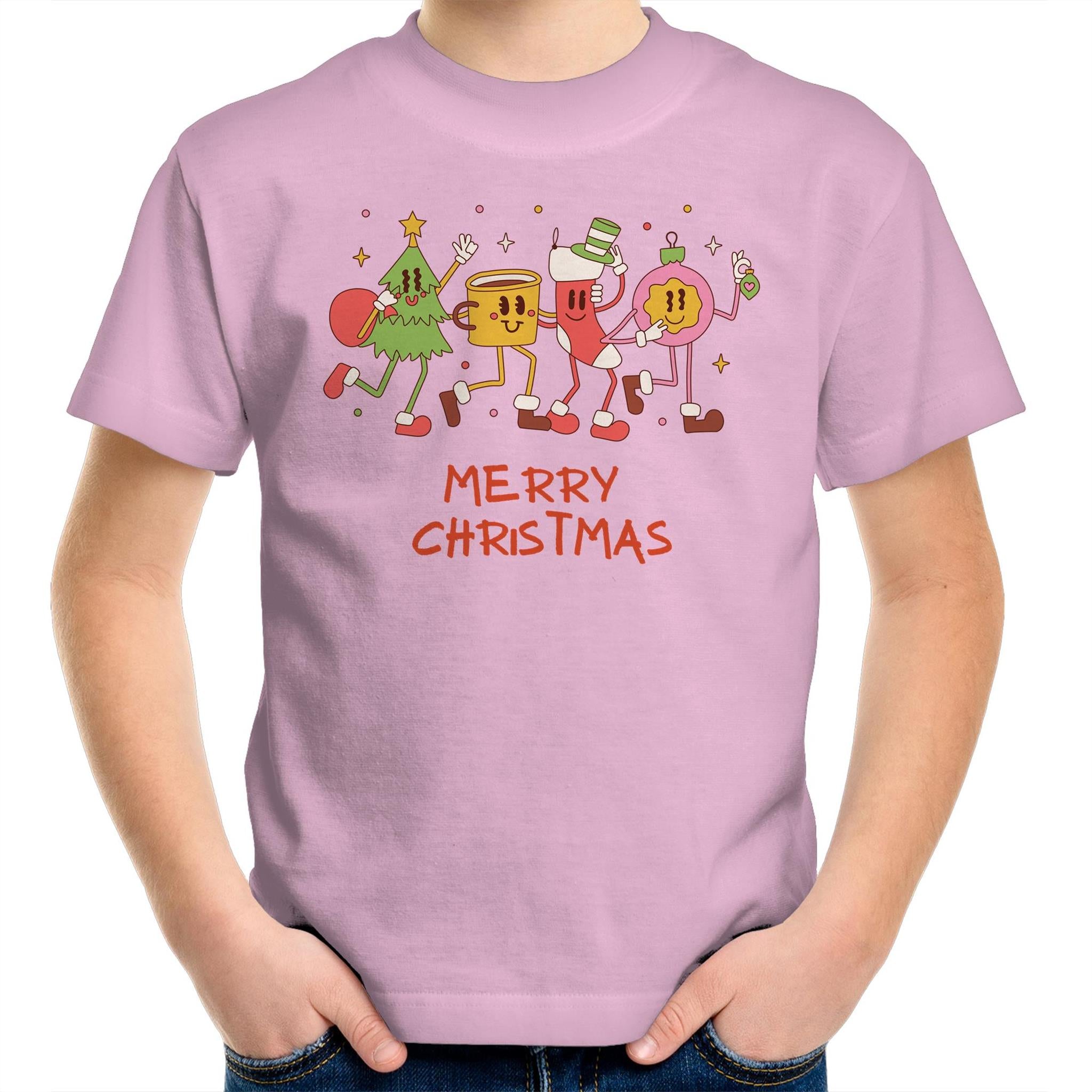 Crazy Christmas Characters - Kids Youth T-Shirt Pink Kids Christmas T-shirt Christmas Printed In Australia