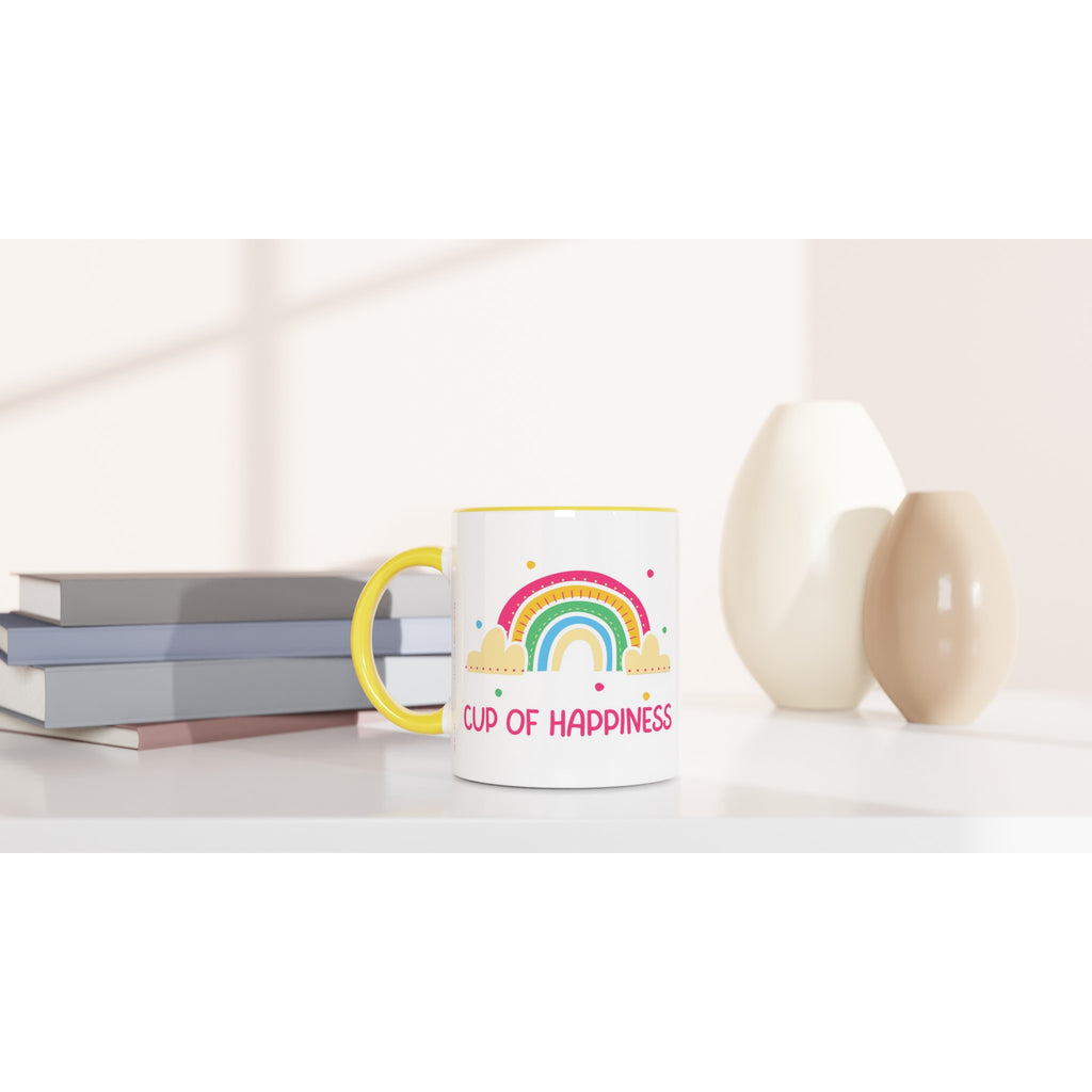 Cup Of Happiness - White 11oz Ceramic Mug with Colour Inside Colour 11oz Mug Globally Fulfilled positivity