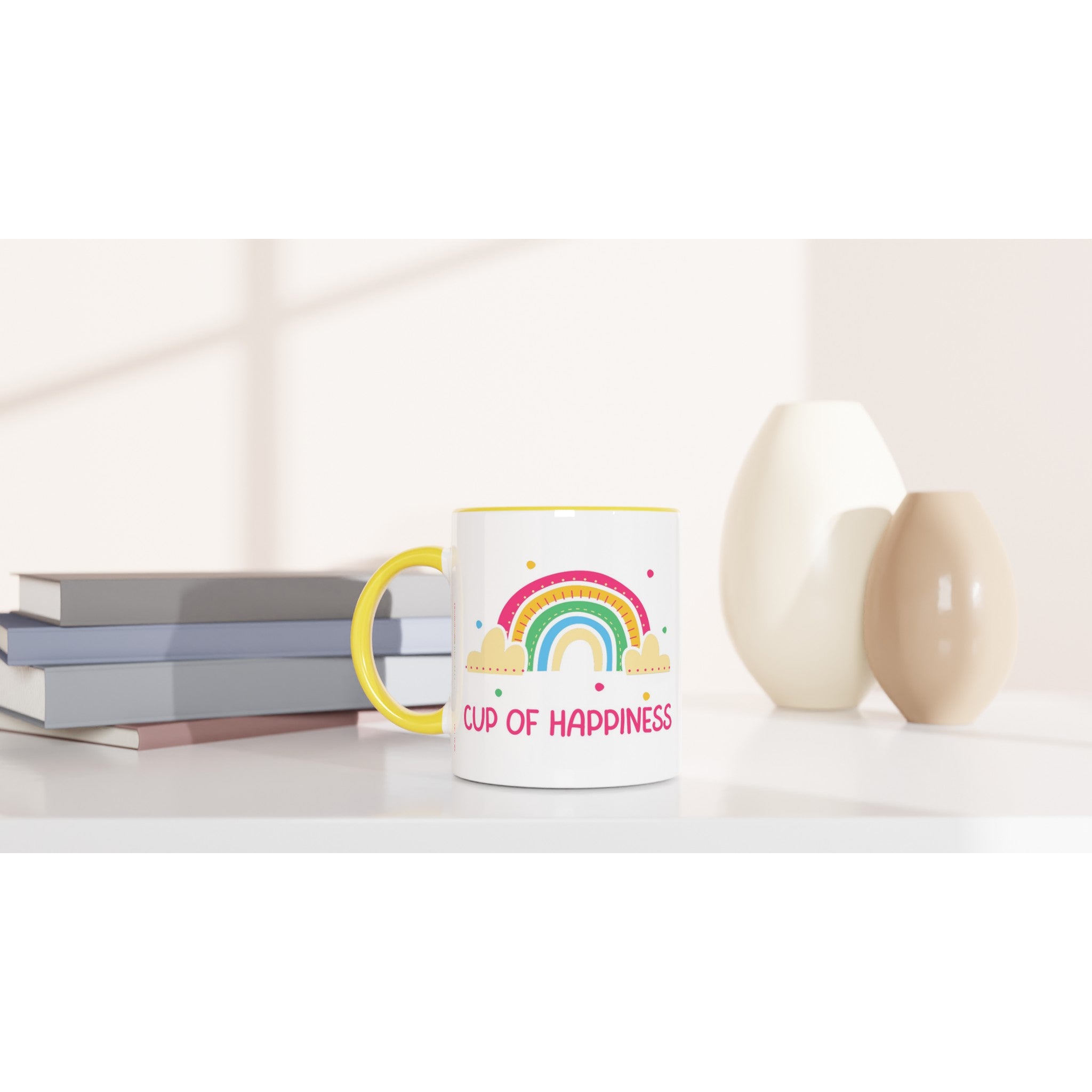 Cup Of Happiness - White 11oz Ceramic Mug with Colour Inside Colour 11oz Mug Globally Fulfilled positivity