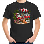 Santa By The Beach- Kids Youth T-shirt Black Kids Christmas T-shirt Christmas Printed In Australia