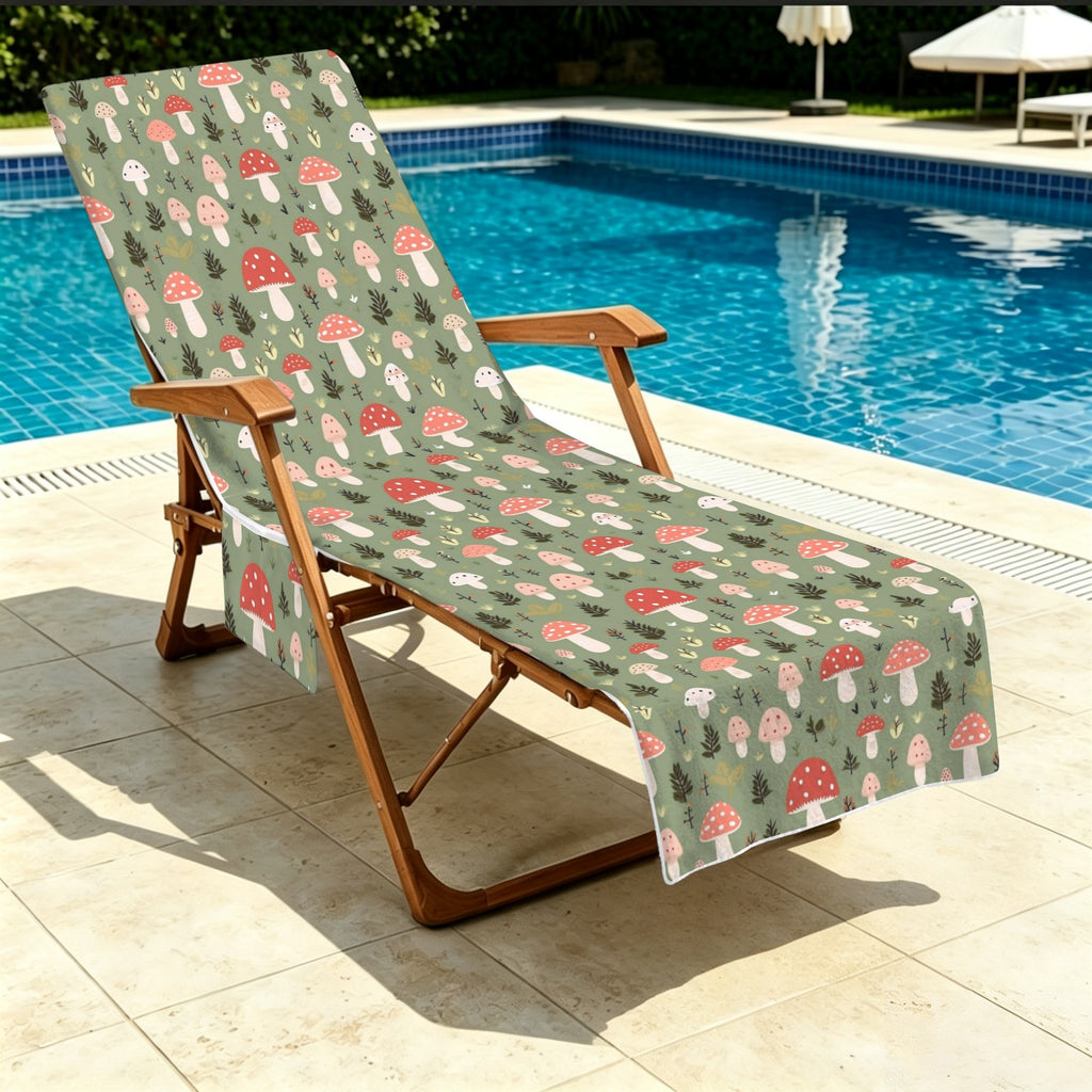 Mushroom Garden Beach Chair Towel Cover with Side Pockets