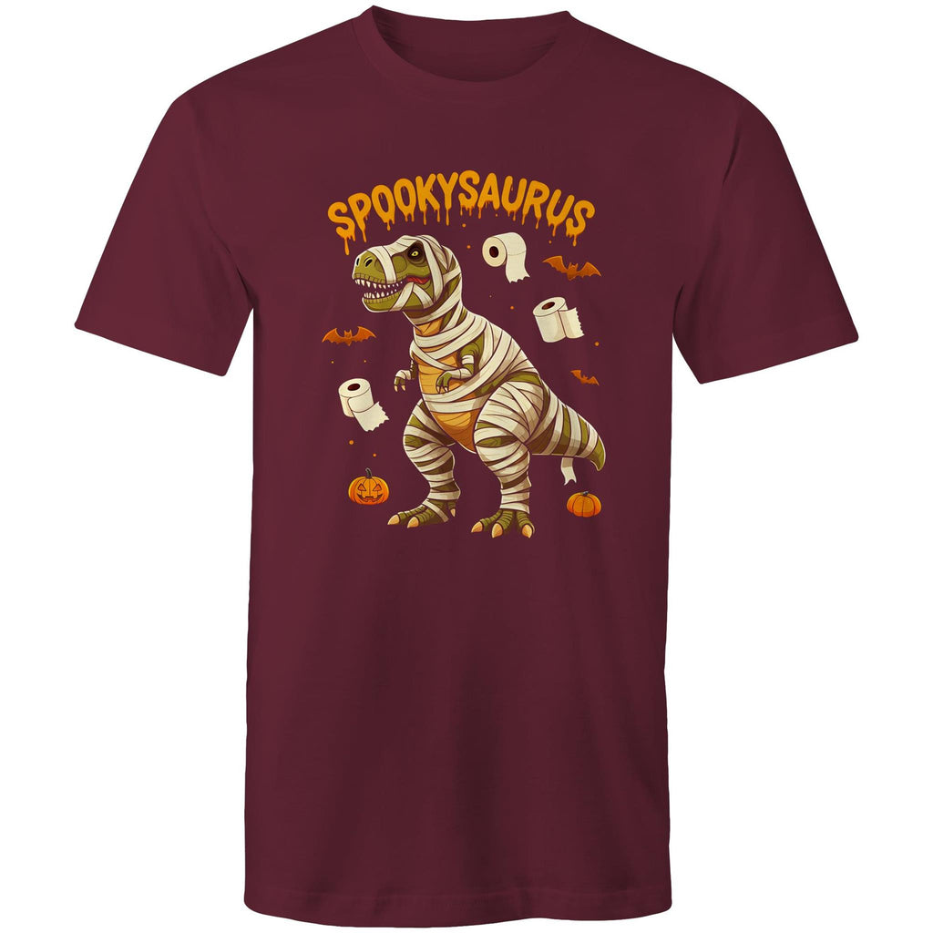 Spookysaurus, Halloween Dinosaur - Mens T-Shirt Burgundy Mens T-shirt Halloween Printed In Australia