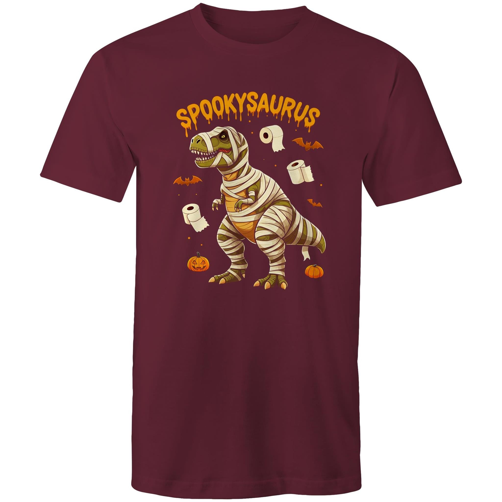 Spookysaurus, Halloween Dinosaur - Mens T-Shirt Burgundy Mens T-shirt Halloween Printed In Australia
