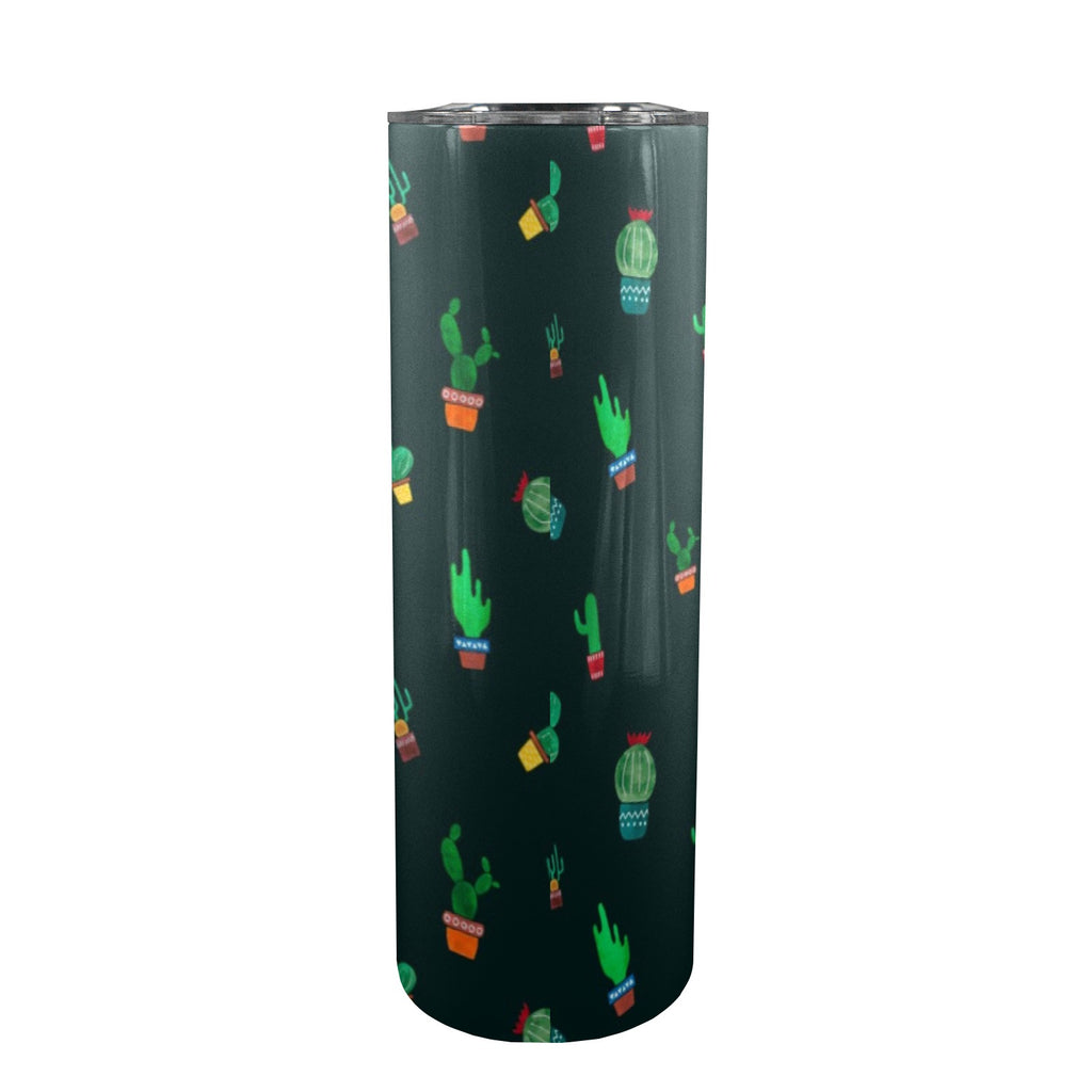 Cactus On Black - 20oz Tall Skinny Tumbler with Lid and Straw