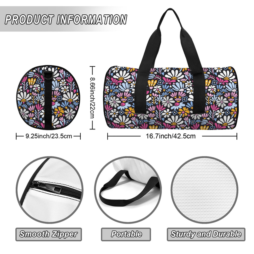 Graphic Flowers On Black Duffle Bag Duffle Bag Printed Offshore