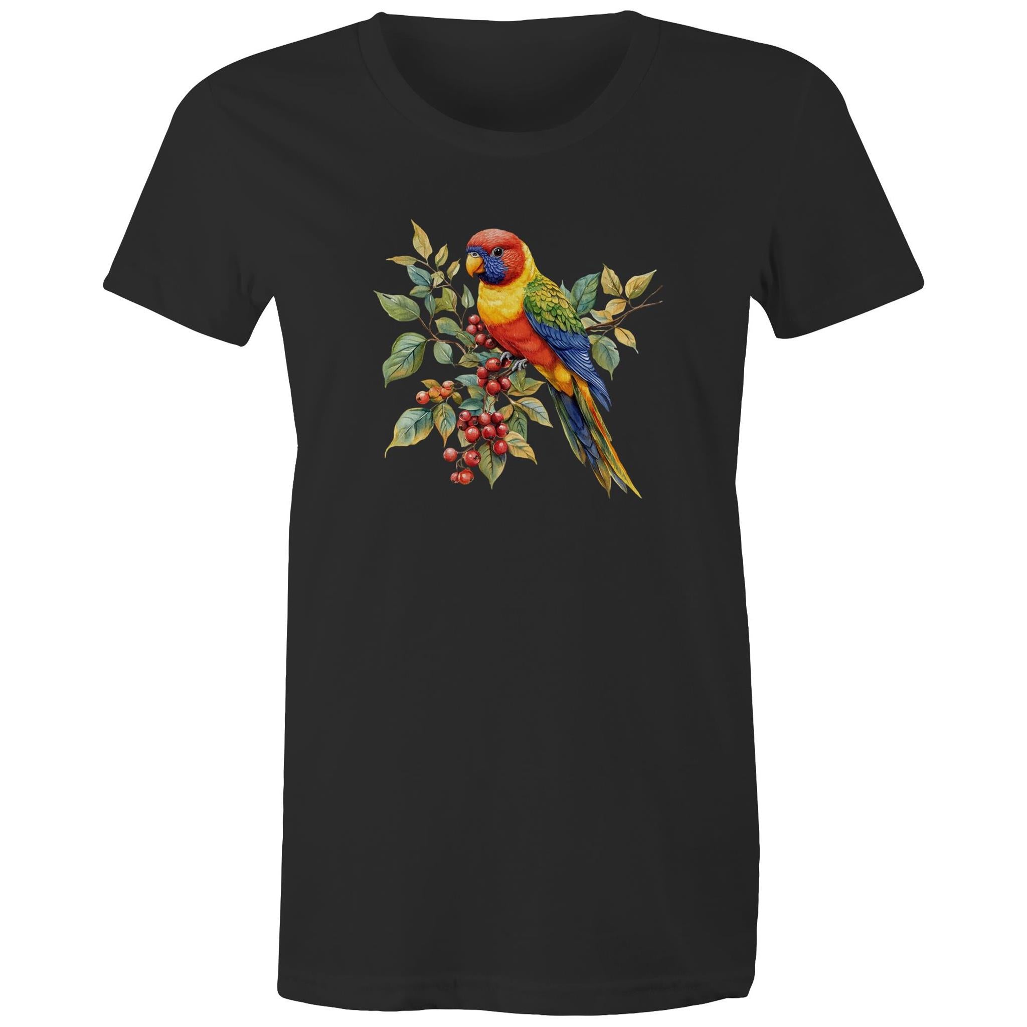 Lorikeet, Australian Birds - Womens T-shirt Black Womens T-shirt animal Printed In Australia