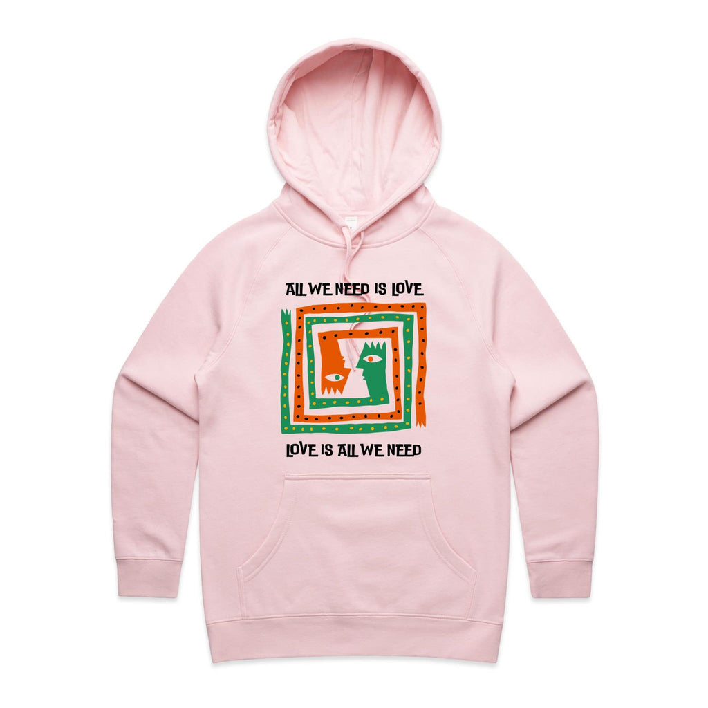 All We Need Is Love - Womens Hoodie Pink Womens Hoodie Love Printed In Australia