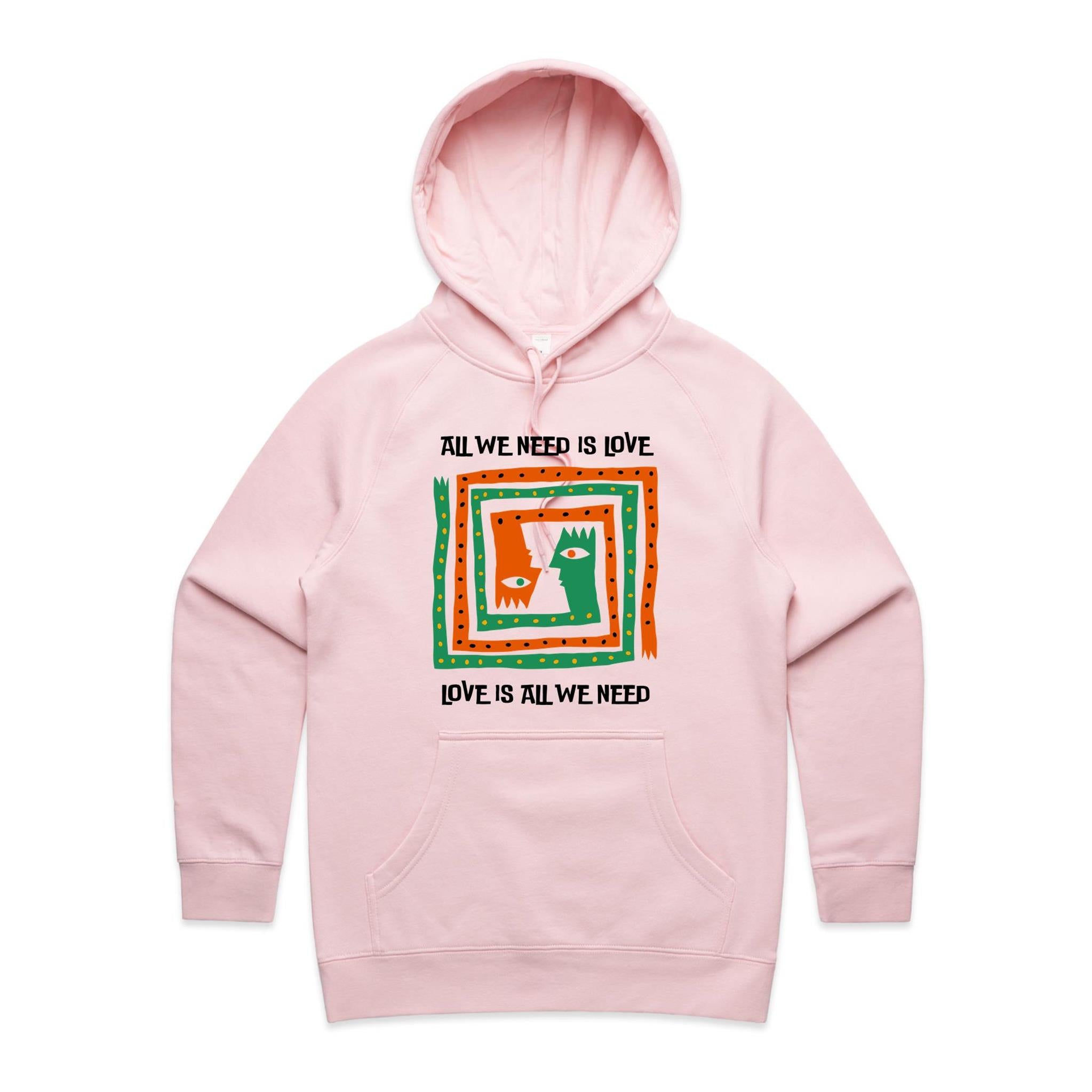 All We Need Is Love - Womens Hoodie Pink Womens Hoodie Love Printed In Australia