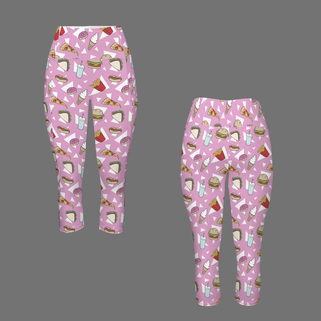 Fast Food Women's High Waist Pocket Capri Yoga Leggings Women's High Waist Capri Yoga Leggings Food Printed Offshore
