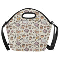 Books And Coffee Neoprene Lunch Bag/Large (Model 1669) One Size Neoprene Lunch Bag Coffee Printed Offshore Reading