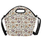 Books And Coffee Neoprene Lunch Bag/Large (Model 1669) One Size Neoprene Lunch Bag Coffee Printed Offshore Reading