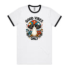 Good Vibes Only, Hippie Mushroom With Sunglasses - Staple Ringer Tee
