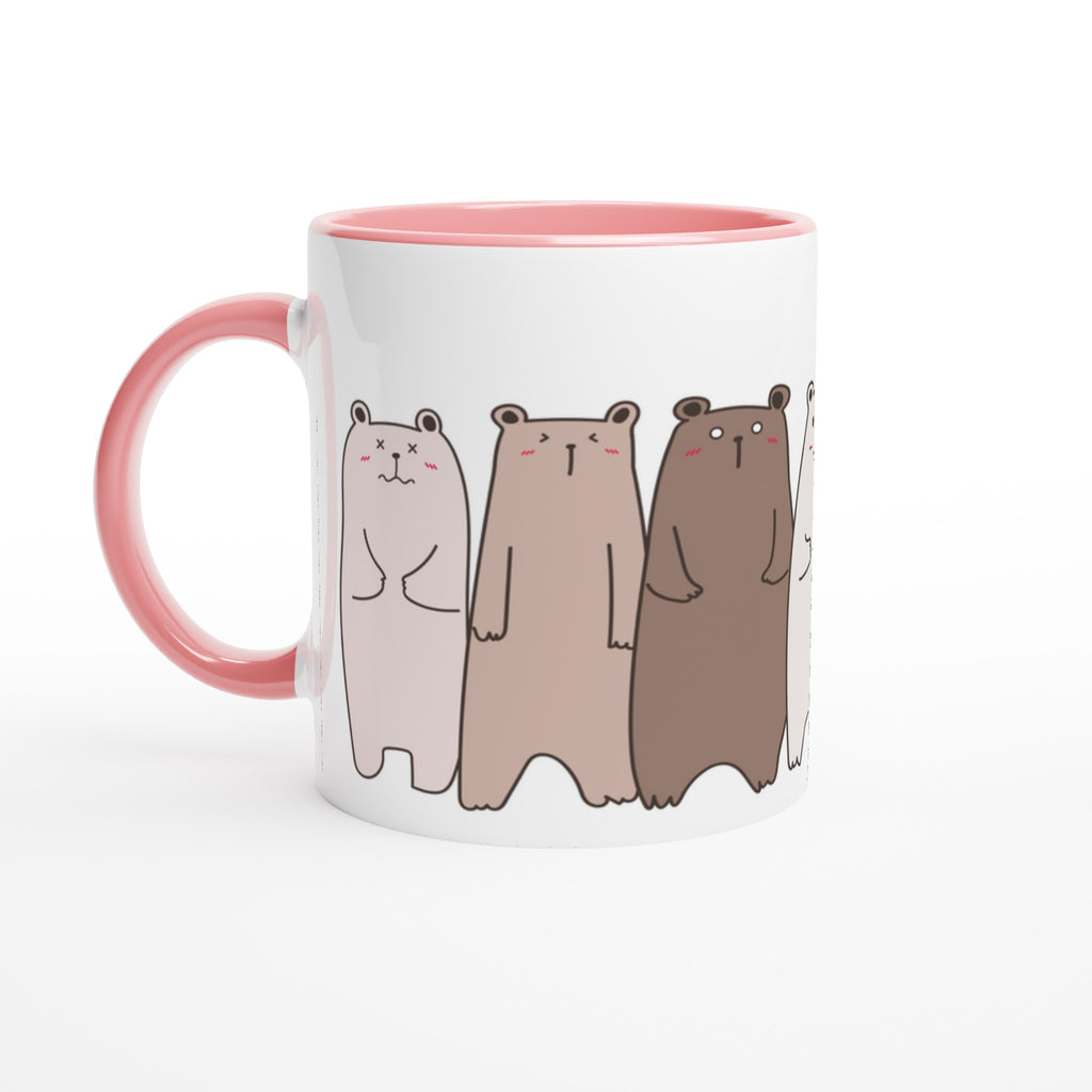 Bears In A Row - White 11oz Ceramic Mug with Colour Inside Ceramic Pink Colour 11oz Mug animal Globally Fulfilled