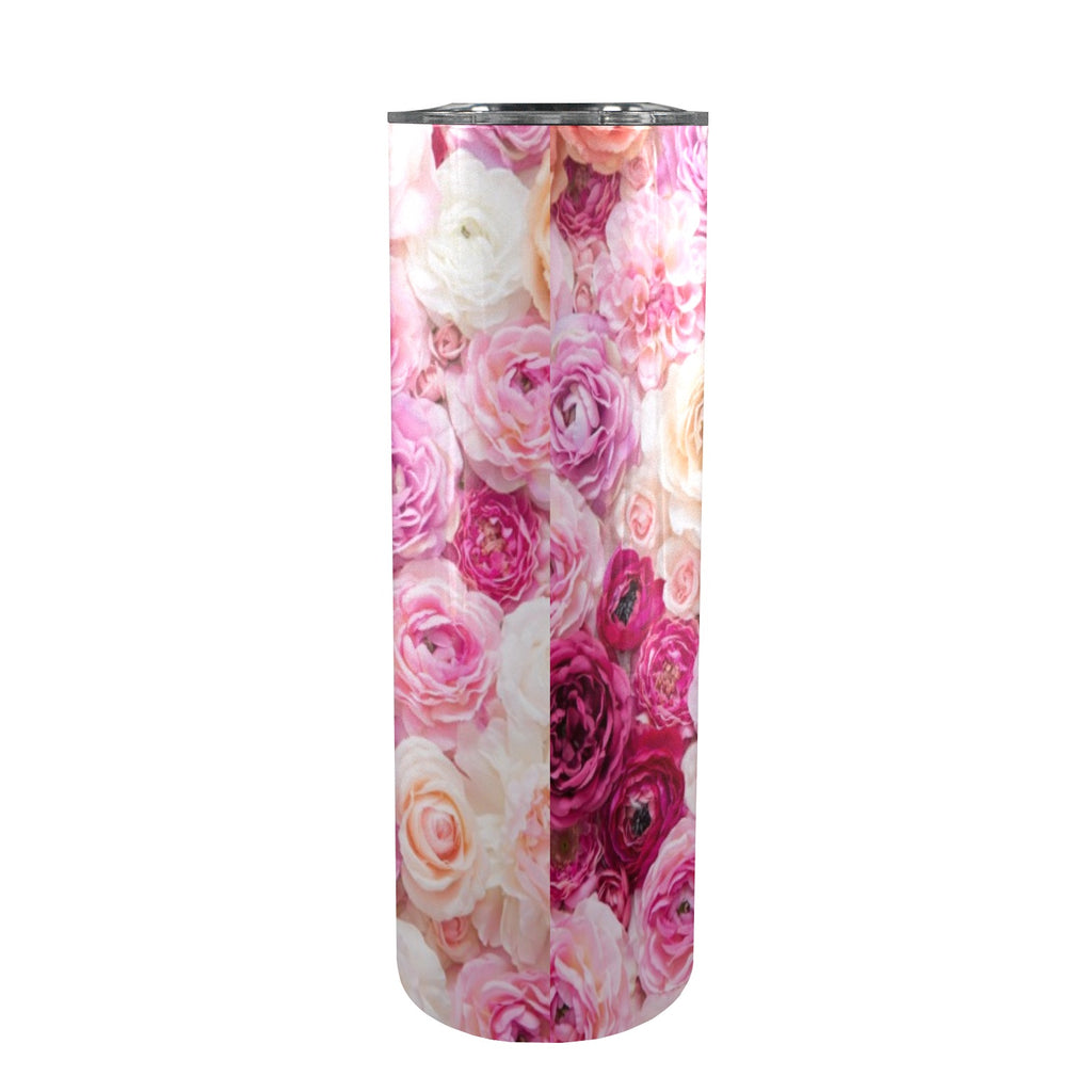 Pink Flowers 20oz Tall Skinny Tumbler with Lid and Straw