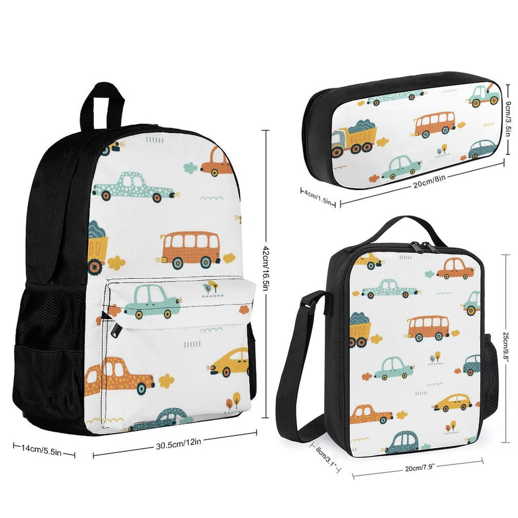 Cars And Buses - Three Piece Backpack Set