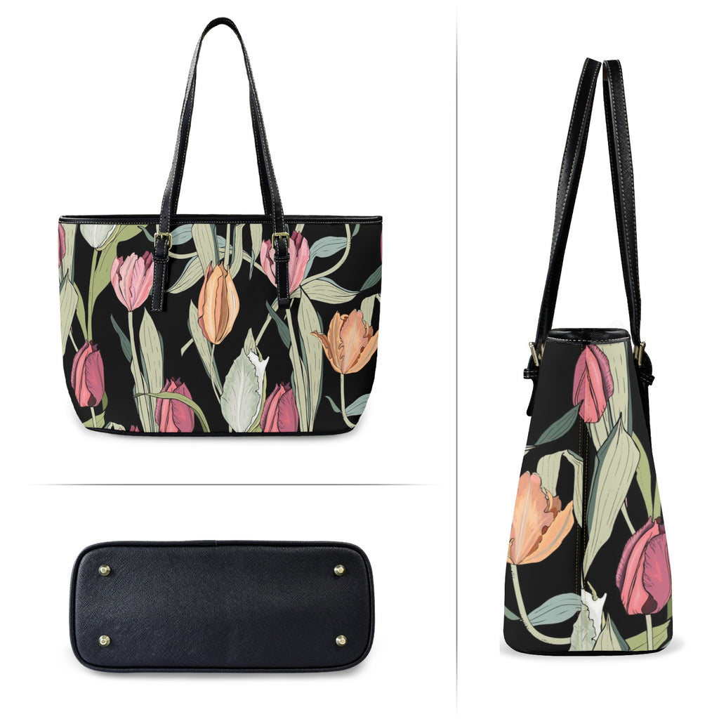 Tulips - Leather Tote Bag-Large