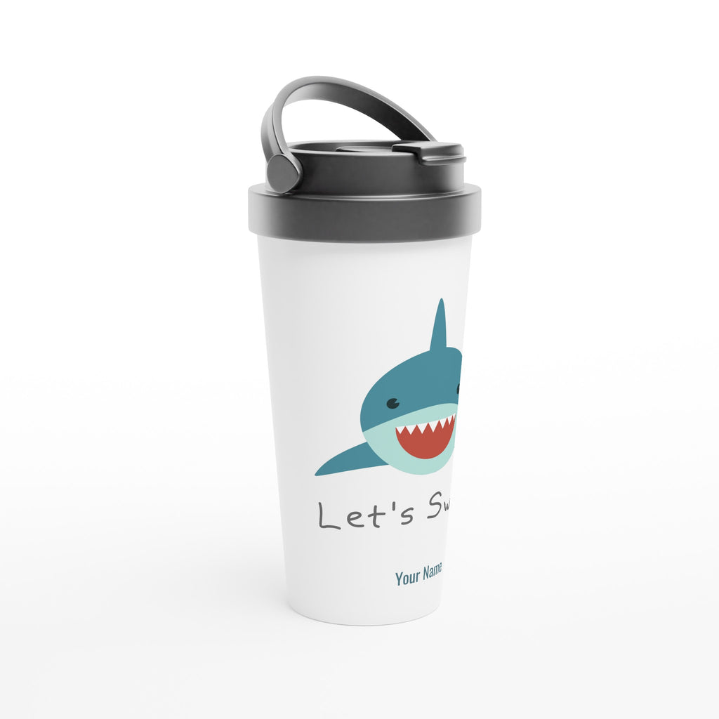 Personalised - Let's Swim - White 15oz Stainless Steel Travel Mug Personalised Travel Mug coffee funny Globally Fulfilled