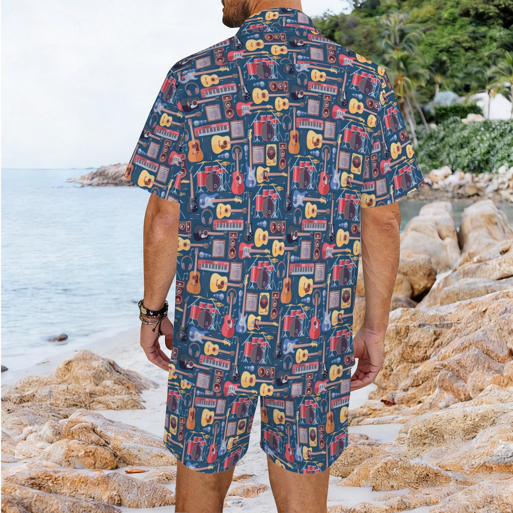 Music Instruments Men's Hawaiian Shirt & Shorts Set Men's Hawaiian Shirt & Shorts Set Music Printed Offshore