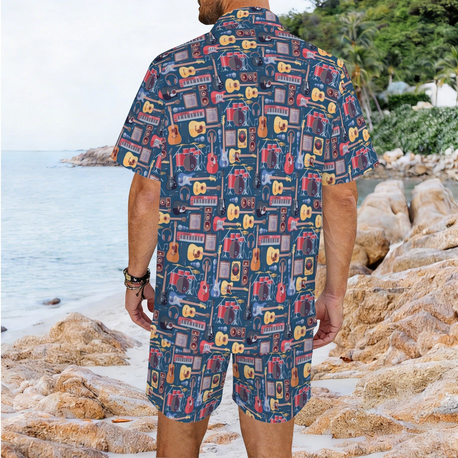 Music Instruments Men's Hawaiian Shirt & Shorts Set Men's Hawaiian Shirt & Shorts Set Music Printed Offshore