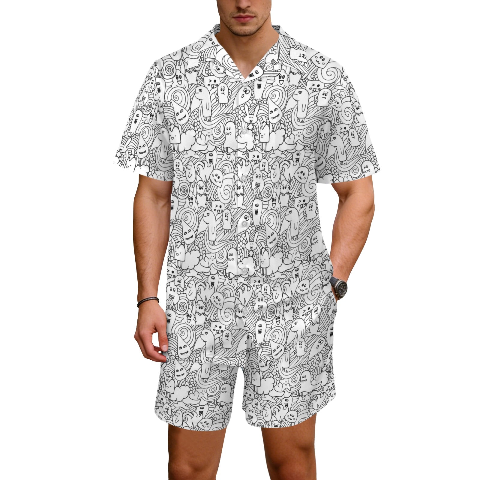 Black And White Creatures - Men's Hawaiian Shirt & Shorts Set