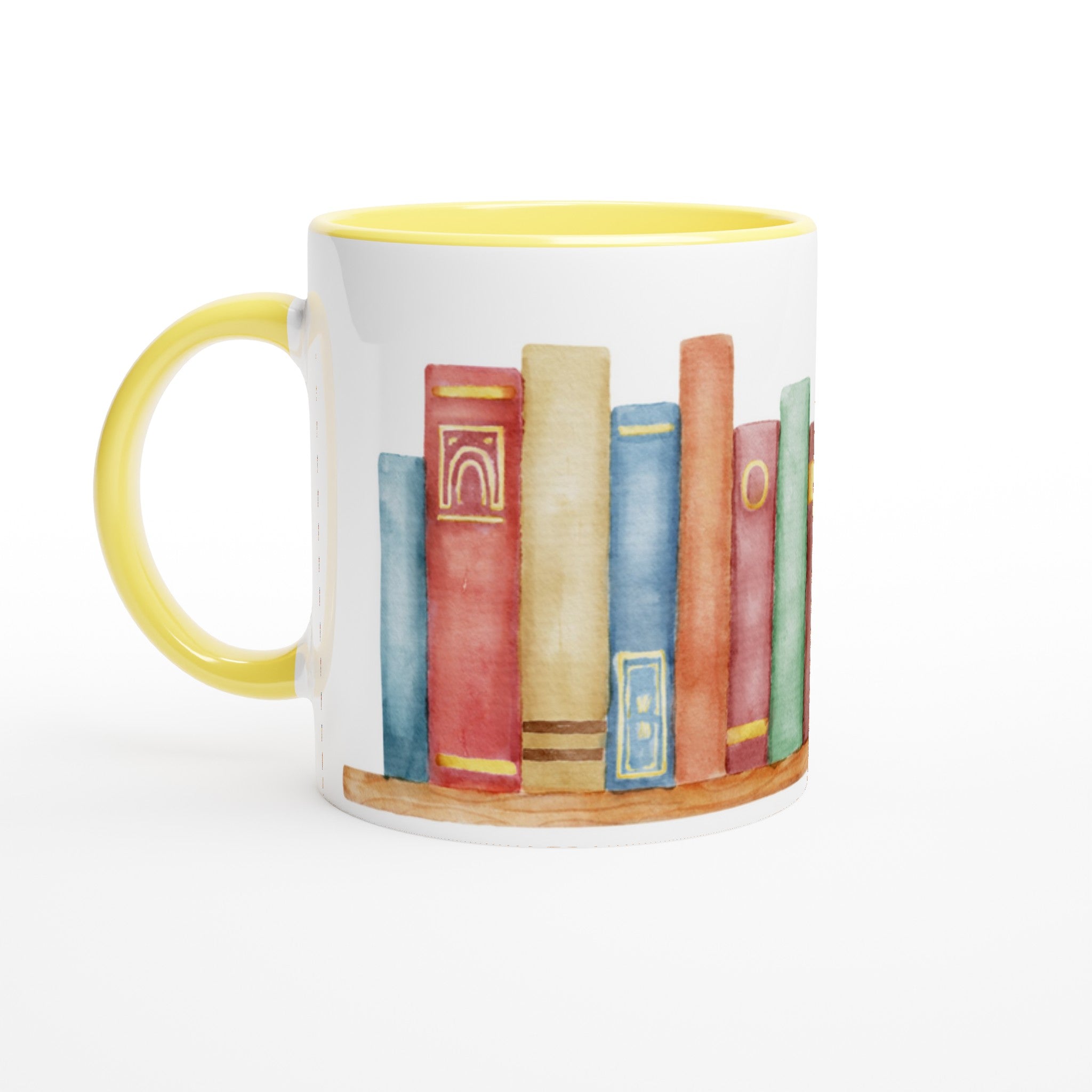 Books - White 11oz Ceramic Mug with Colour Inside Ceramic Yellow Colour 11oz Mug Globally Fulfilled Reading