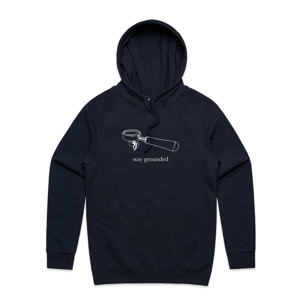 Stay Grounded, Coffee Portafilter Men's AS Colour Hoodie Navy Mens Hoodie Coffee Printed In Australia