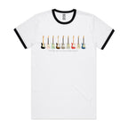 Guitars In Every Colour - Staple Ringer Tee White Black Ringer T-Shirt Music Printed In Australia