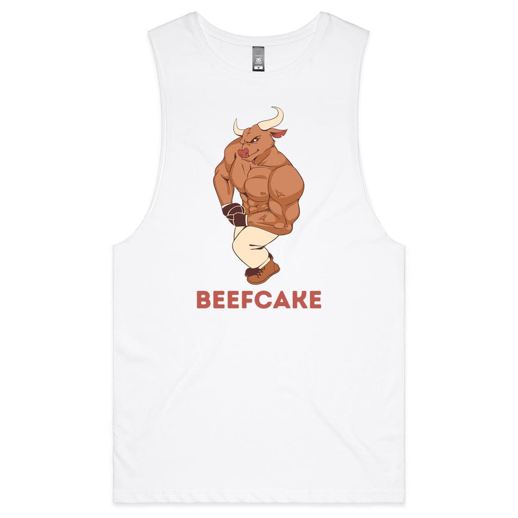 Beefcake - Tank Top Tee White Drop Arm Tank Top Fitness Printed In Australia