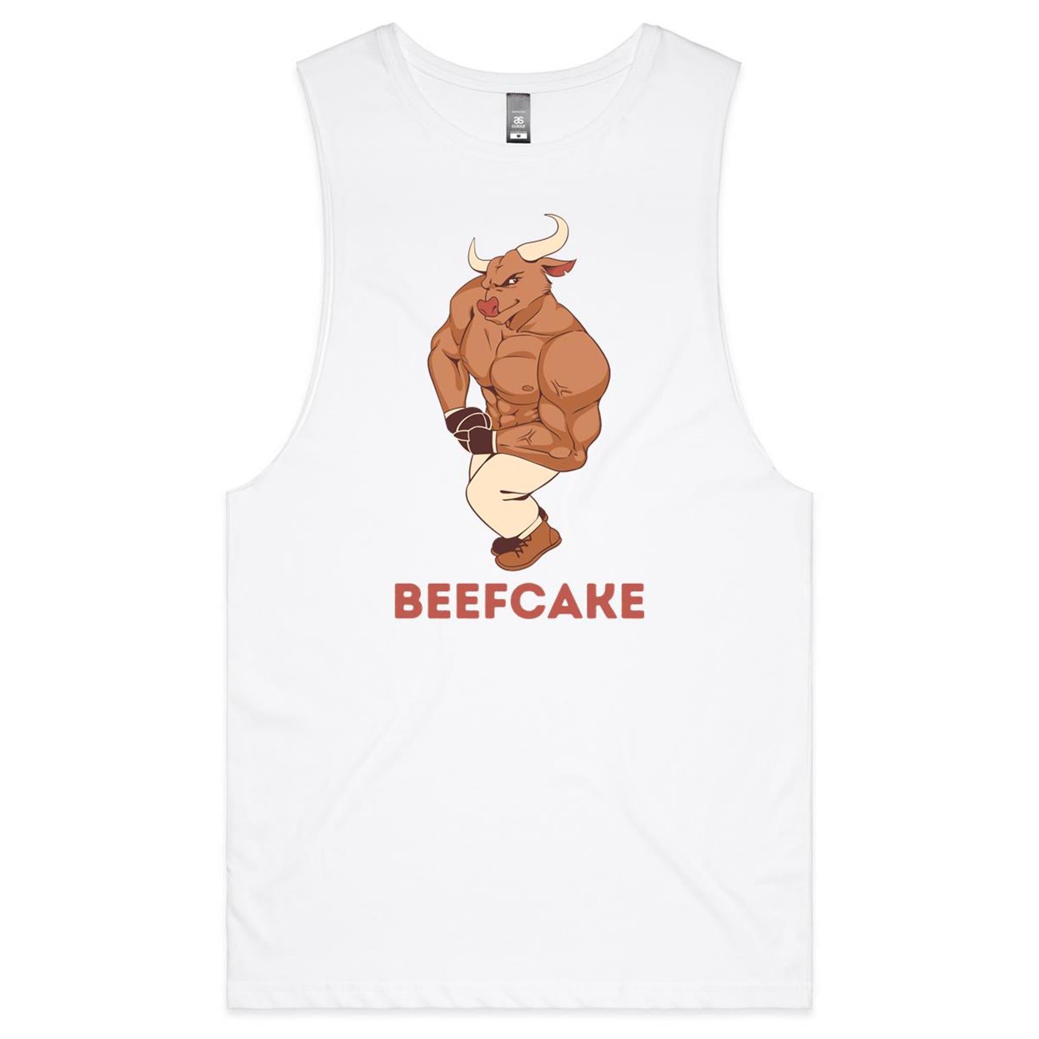 Beefcake - Tank Top Tee White Drop Arm Tank Top Fitness Printed In Australia