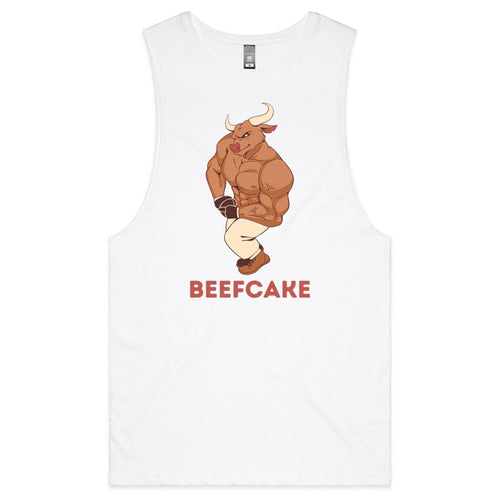 Beefcake - Tank Top Tee White Drop Arm Tank Top Fitness Printed In Australia