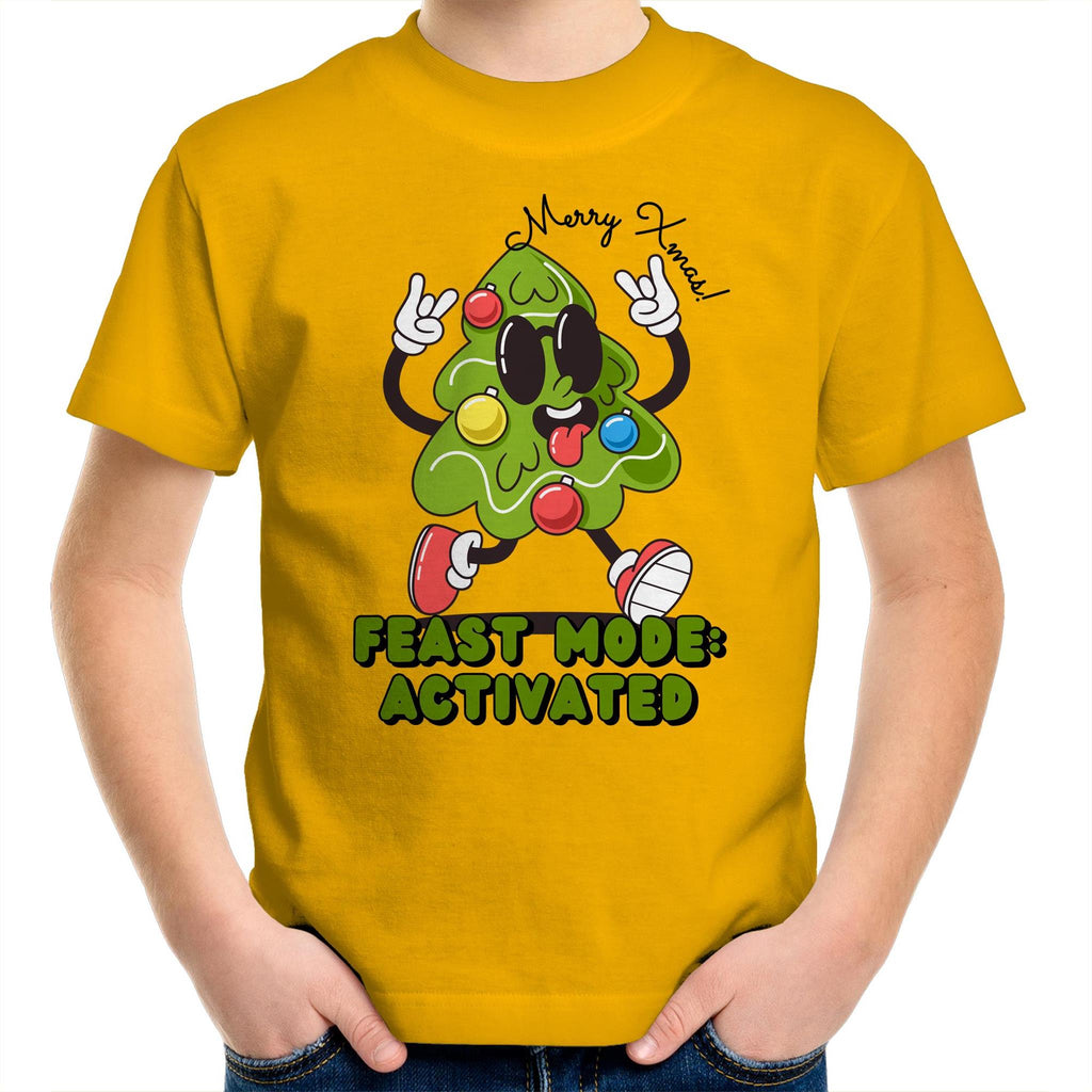 Christmas Feast Mode Activated - Kids Youth T-Shirt Gold Kids Christmas T-shirt Christmas Printed In Australia
