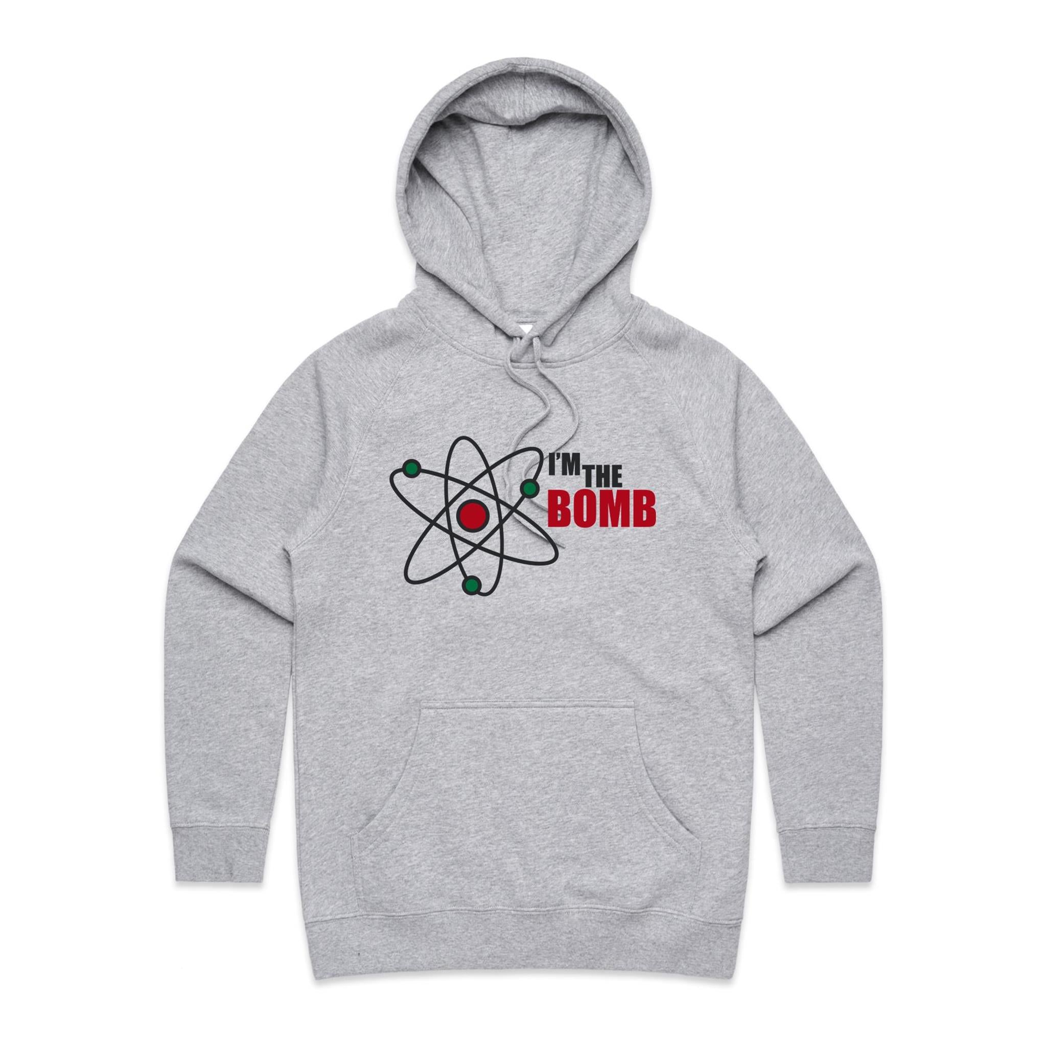 Atom, I'm The Bomb - Womens Hoodie Grey Marle Womens Hoodie Printed In Australia Science