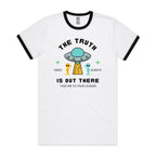 The Truth Is Out There, Alien, UFO - Staple Ringer Tee White Black Ringer T-Shirt Printed In Australia Sci Fi
