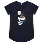 Coffee Skull - Womens Scoop Neck T-Shirt Navy Womens Scoop Neck T-shirt Coffee Printed In Australia