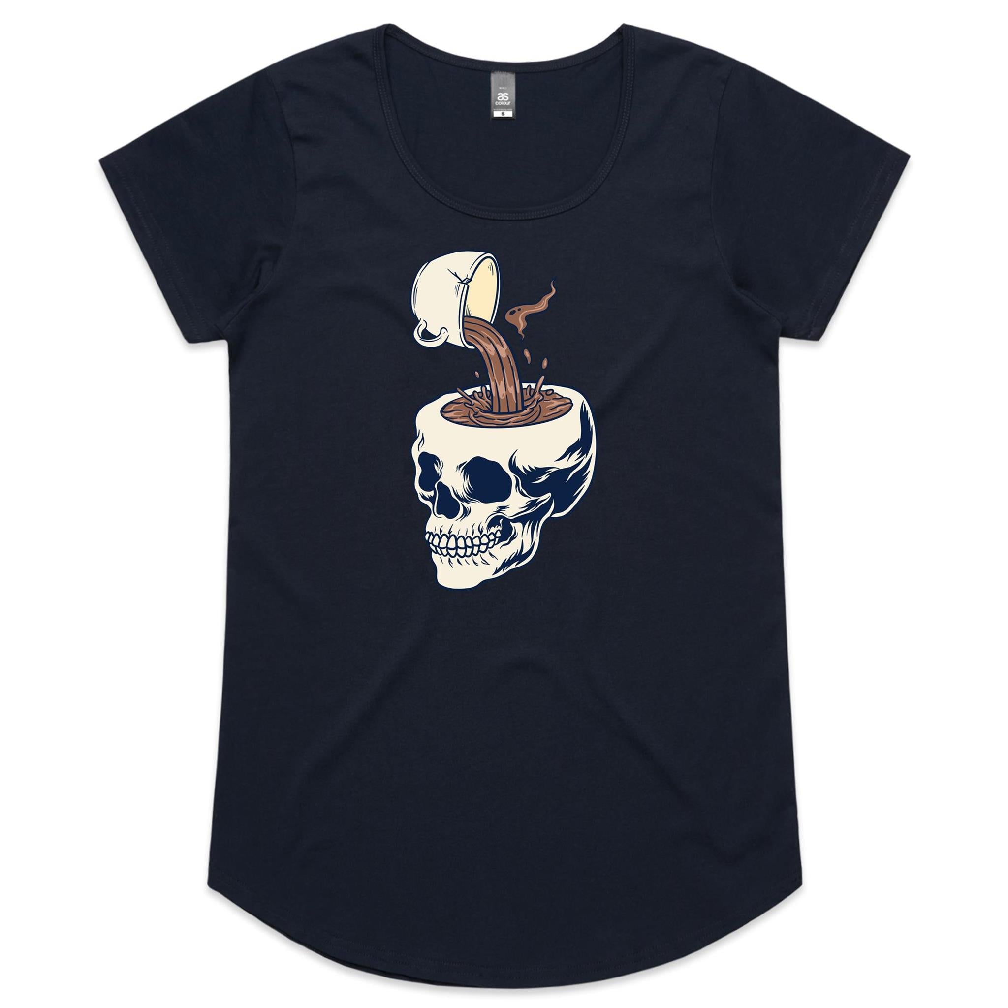 Coffee Skull - Womens Scoop Neck T-Shirt Navy Womens Scoop Neck T-shirt Coffee Printed In Australia