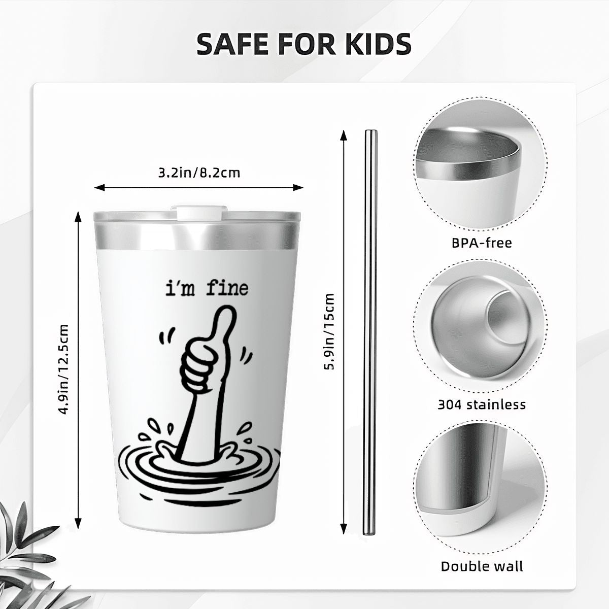 I'm Fine Drowning Thumbs Up Small Stainless Steel Travel Mug Cup 12oz/350ml