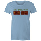 Self Proclaimed Genius, Periodic Table - Womens T-shirt Carolina Blue Womens T-shirt Printed In Australia Science