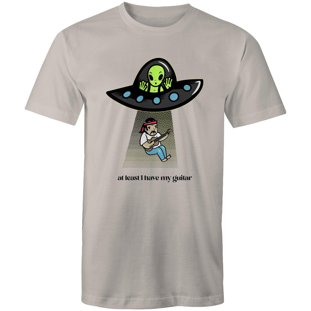 Alien Abduction, At Least I Have My Guitar - Mens T-Shirt Light Grey Mens T-shirt Music Printed In Australia Sci Fi