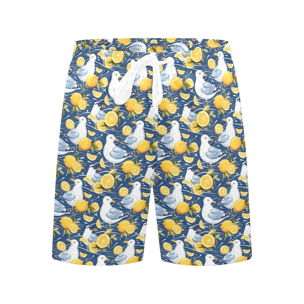Lemon Seagull Men's Mid-Length Beach Shorts Men's Mid-Length Beach Shorts animal Printed Offshore