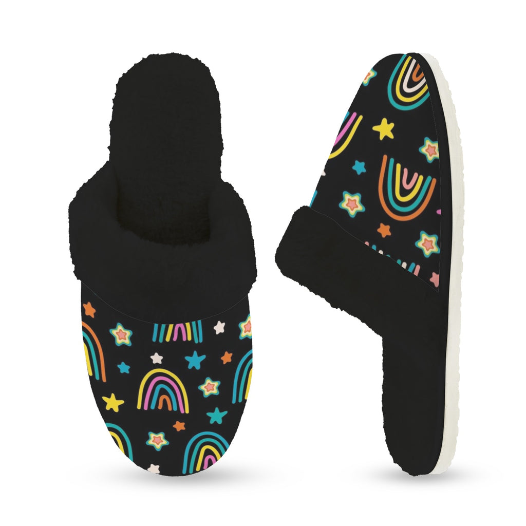 Rainbows Women's Fur Trim Thick-Sole Indoor Slippers Women's Fur Trimmed Slippers Printed Offshore