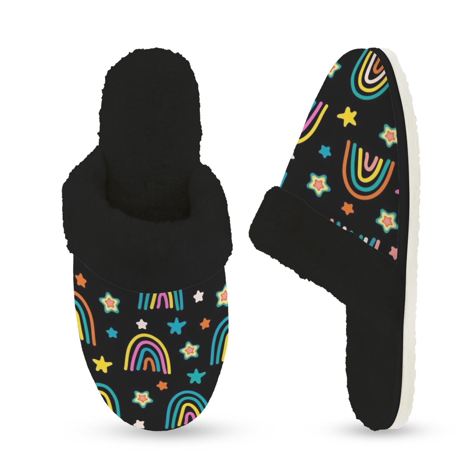 Rainbows Women's Fur Trim Thick-Sole Indoor Slippers Women's Fur Trimmed Slippers Printed Offshore