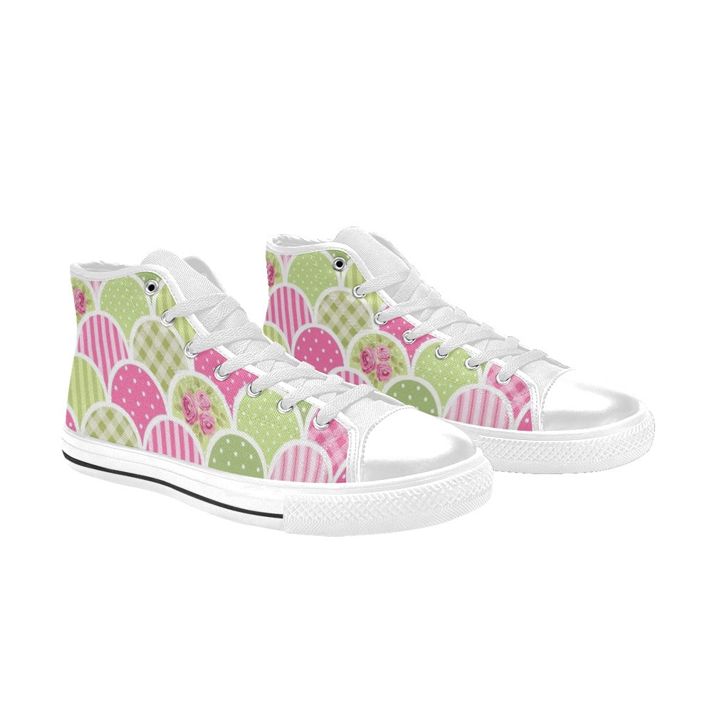 Floral Tabs - Kids High Top Canvas Shoes