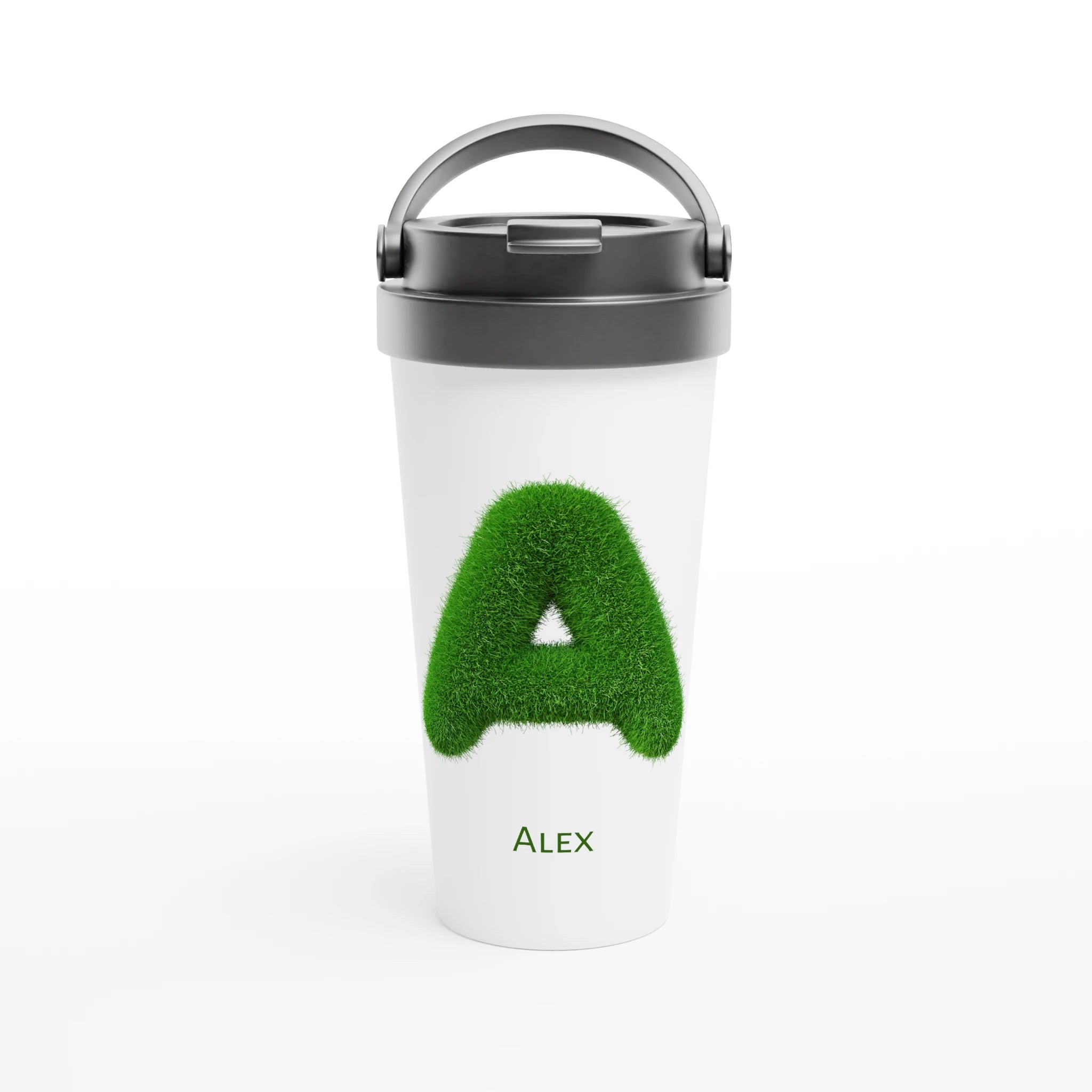 Personalised - Grass Initial - White 15oz Stainless Steel Travel Mug Default Title Personalised Travel Mug Customise Globally Fulfilled Initial Name Personalise