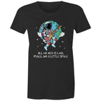 Astronaut, All We Need Is Love, Peace And A Little Space - Womens T-shirt Black Womens T-shirt Music Printed In Australia Space