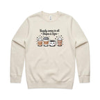 Coffee Beauty, All Shapes And Sizes AS Colour Stencil Crew Sweatshirt Unisex Ecru Sweatshirt Coffee Positivity Printed In Australia