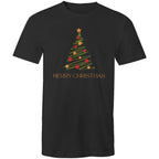 Christmas Tree Line Drawing - Mens T-Shirt Black Mens Christmas T-shirt Christmas Printed In Australia