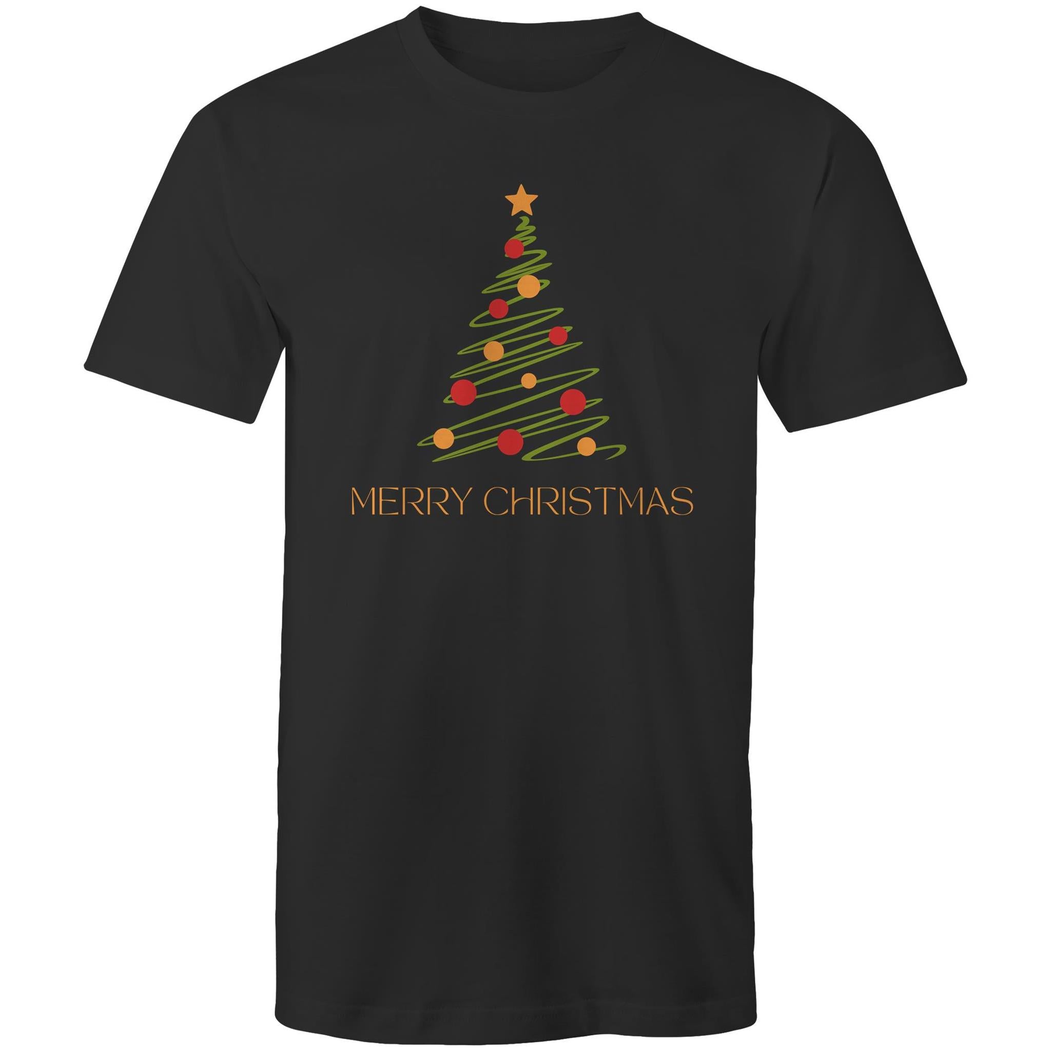 Christmas Tree Line Drawing - Mens T-Shirt Black Mens Christmas T-shirt Christmas Printed In Australia