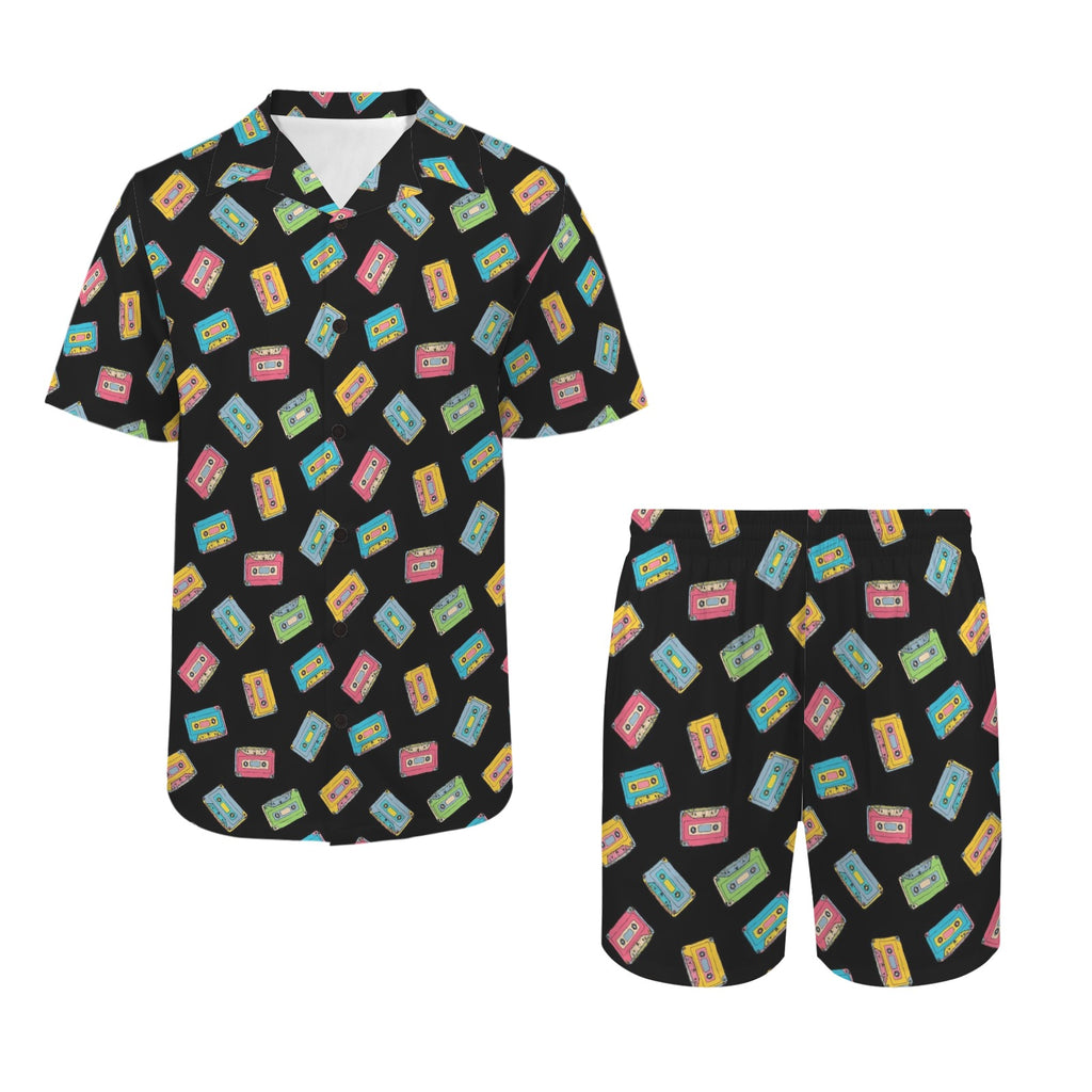 Colourful Cassettes Men's Hawaiian Shirt & Shorts Set Men's Hawaiian Shirt & Shorts Set Music Printed Offshore