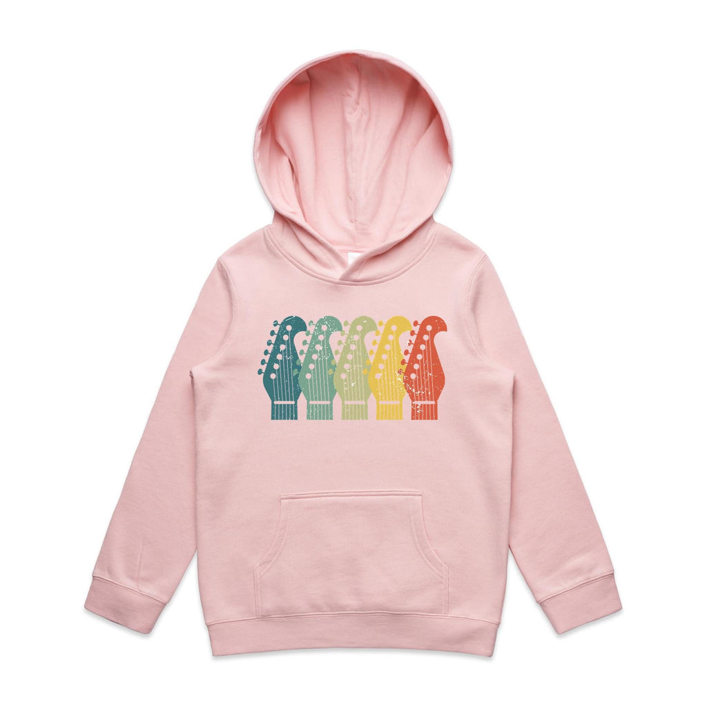 Vintage Guitar Heads - Kids Hoodie Pink Kids Hoodie Printed In Australia